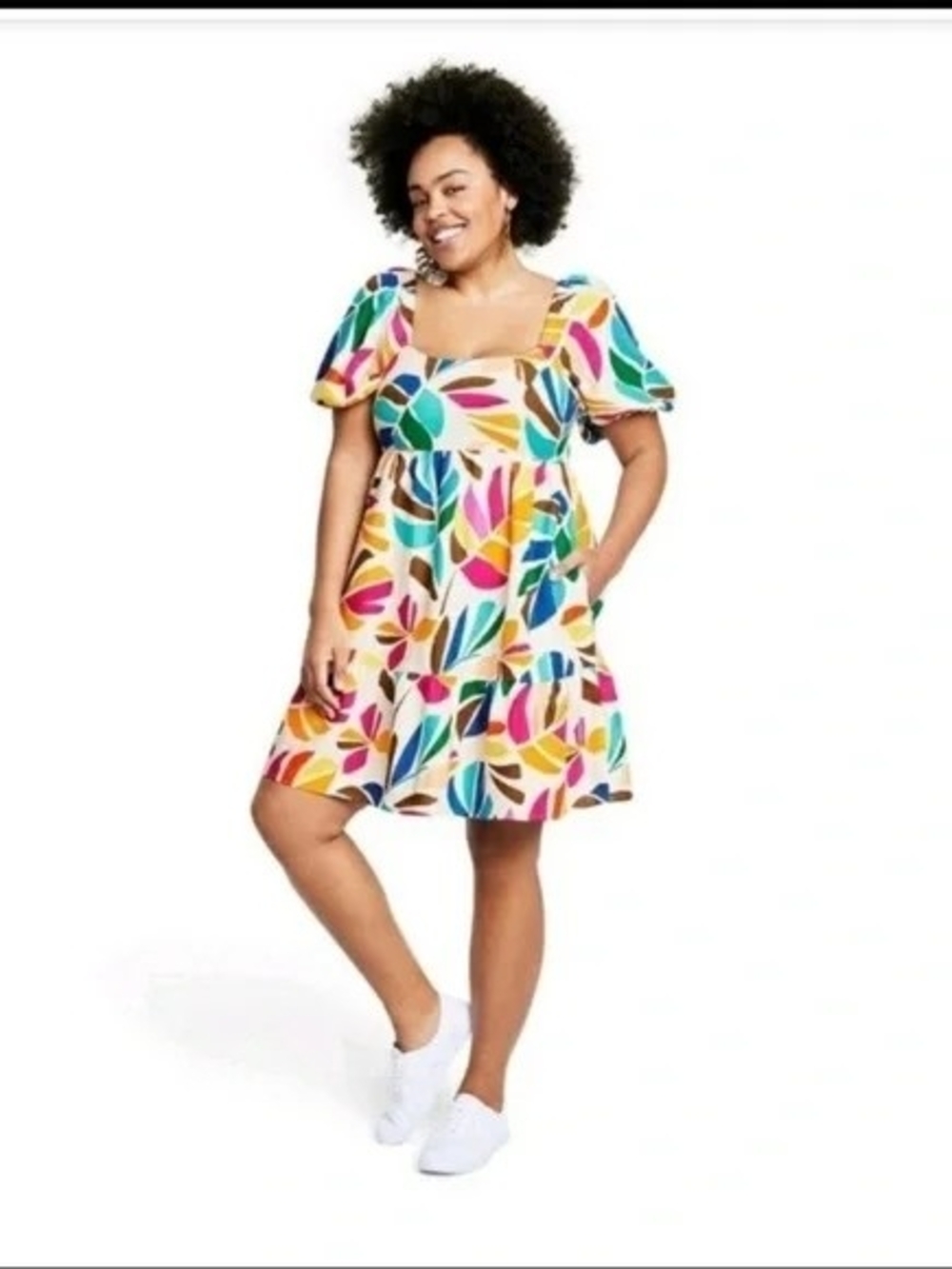 Multicolor Leaf Print Mini Dress - Picture 2 of 7